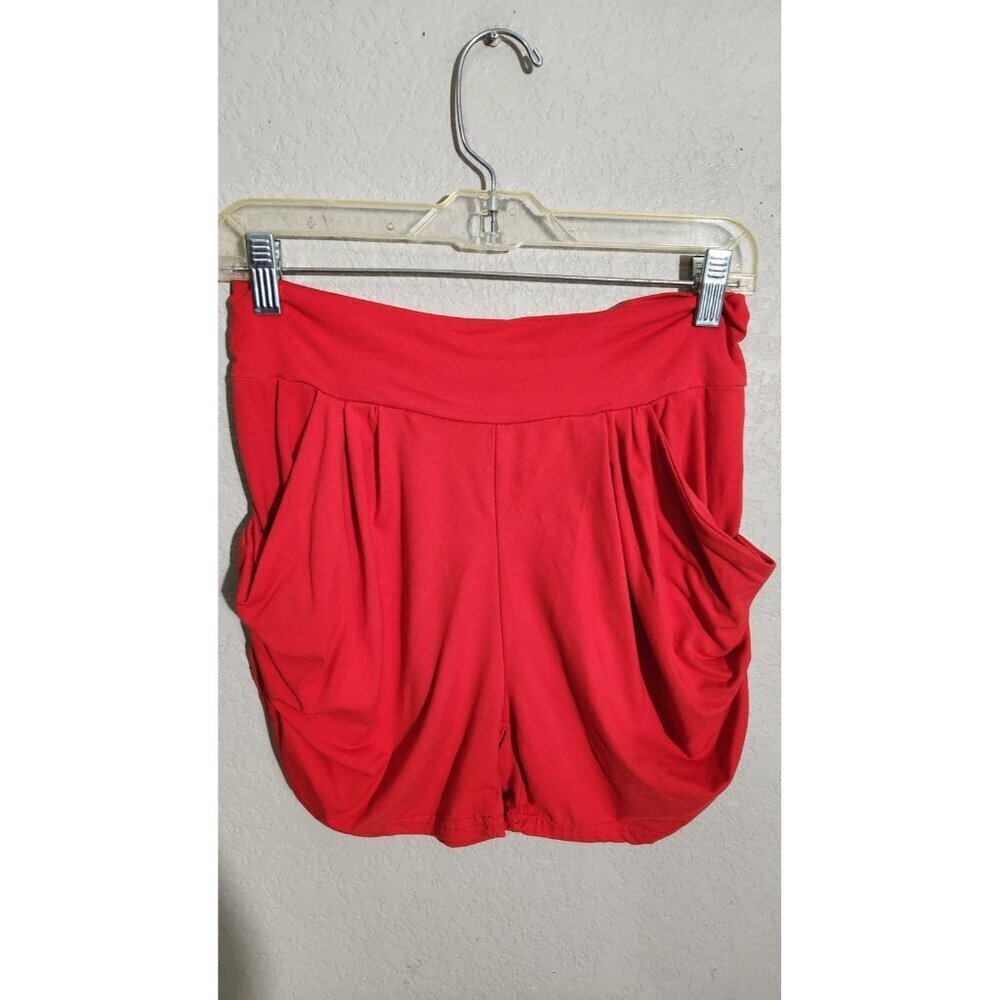 New Mix Shorts Womens Small Red Draped Pocket High Waist Stretchy Boho Lounge